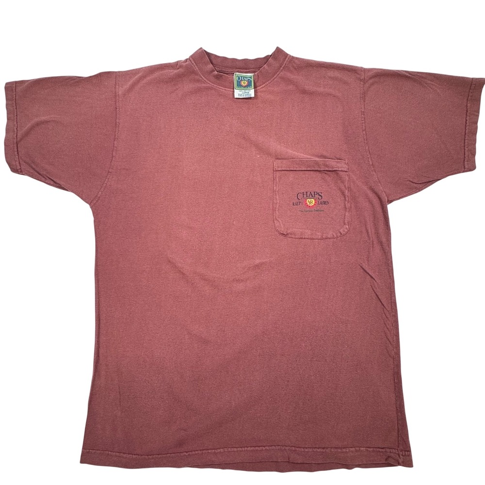 Vintage Chaps Ralph Lauren Pocket T-Shirt Mens Large Burgundy Red Crest Logo